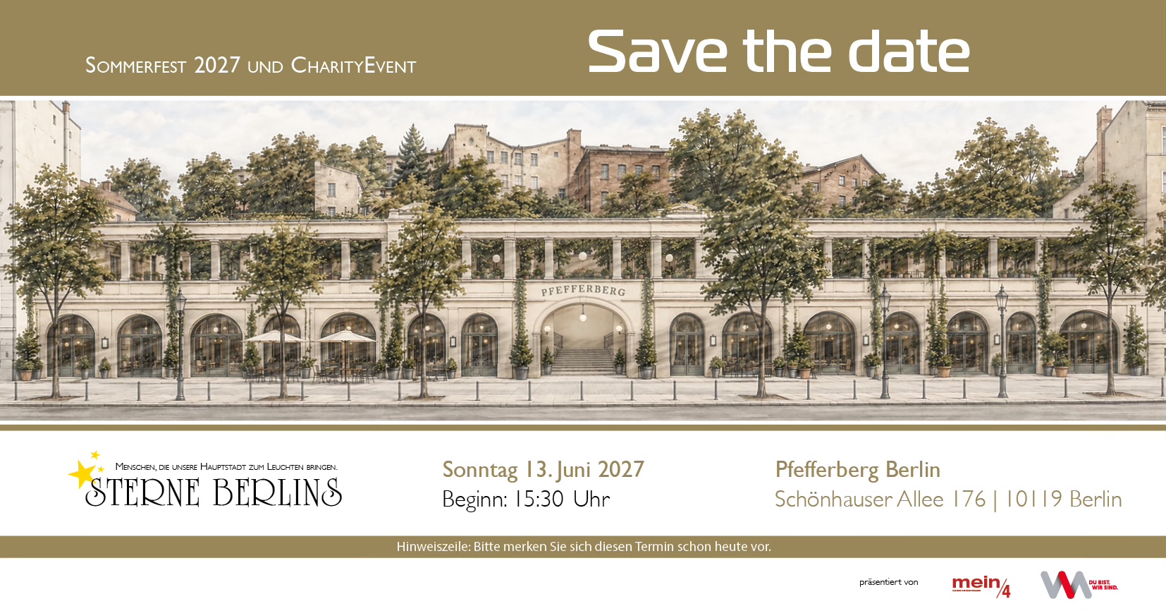 Save the Date für das Sommerfest Sterne Berlins 2027 im Pfefferberg Berlin